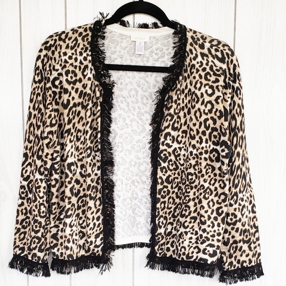 Chico's open front leppard print sweater